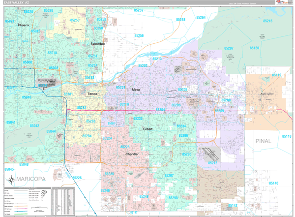 East Valley, AZ Metro Area Wall Map